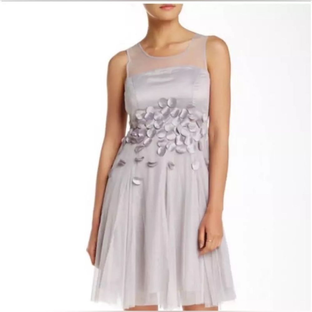 Ryu Tulle Mesh Dress w/Petal Trim Silver M